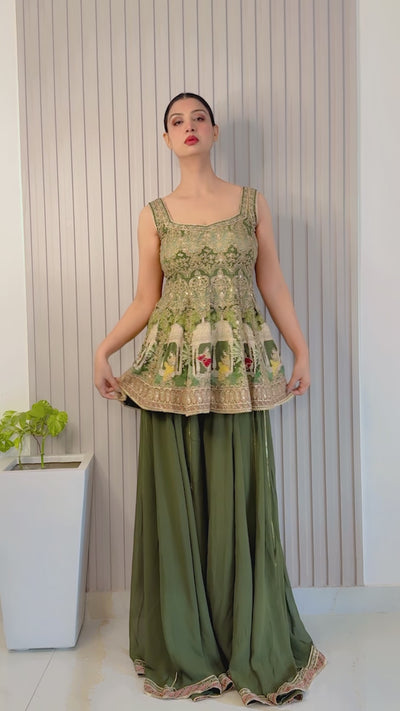 Green Peplum and Palazzo Set (3767 D-85)