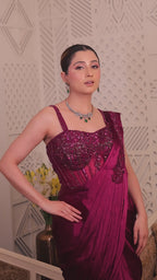 Wine Pre-Stitched Satin Drape Saree