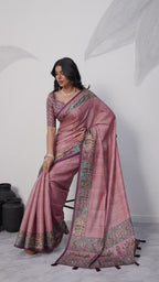 Madhubani Digital Printed Satin Tussar Saree