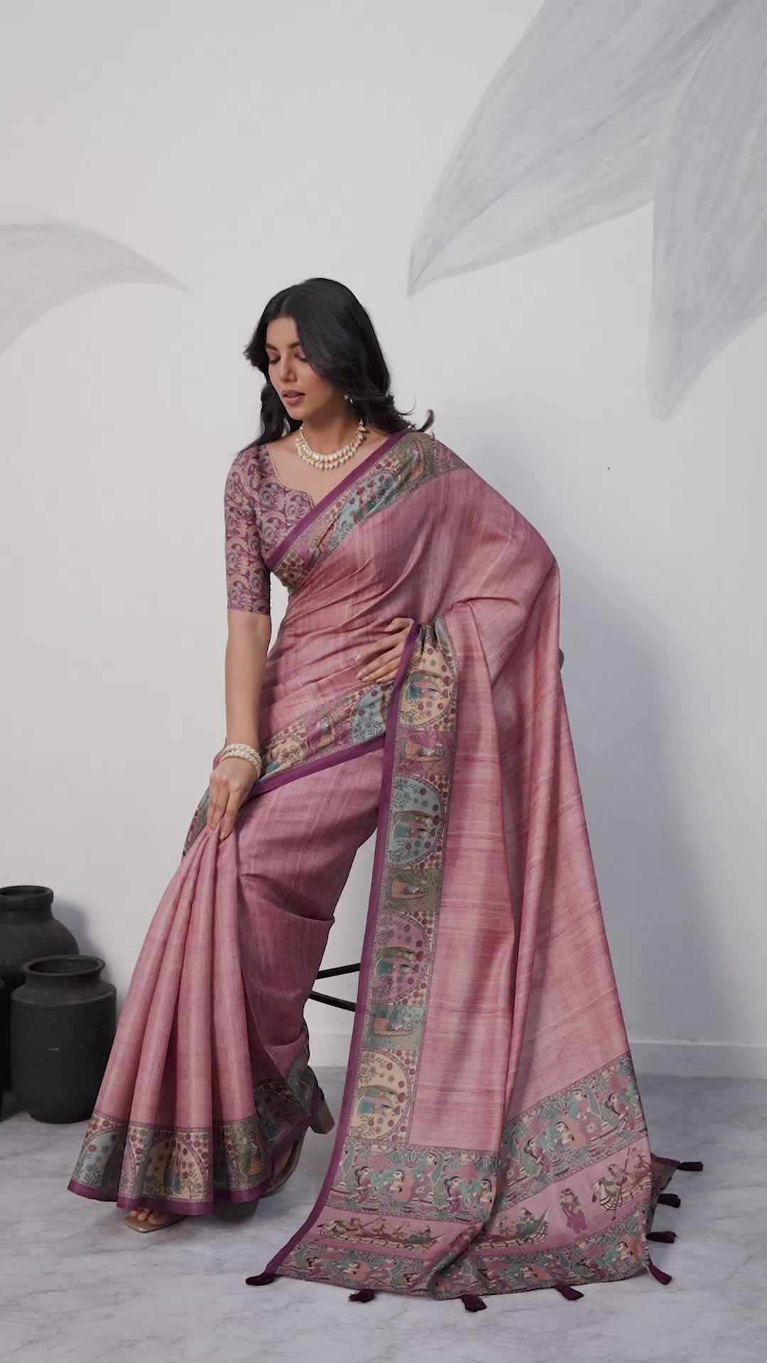 Madhubani Digital Printed Satin Tussar Saree