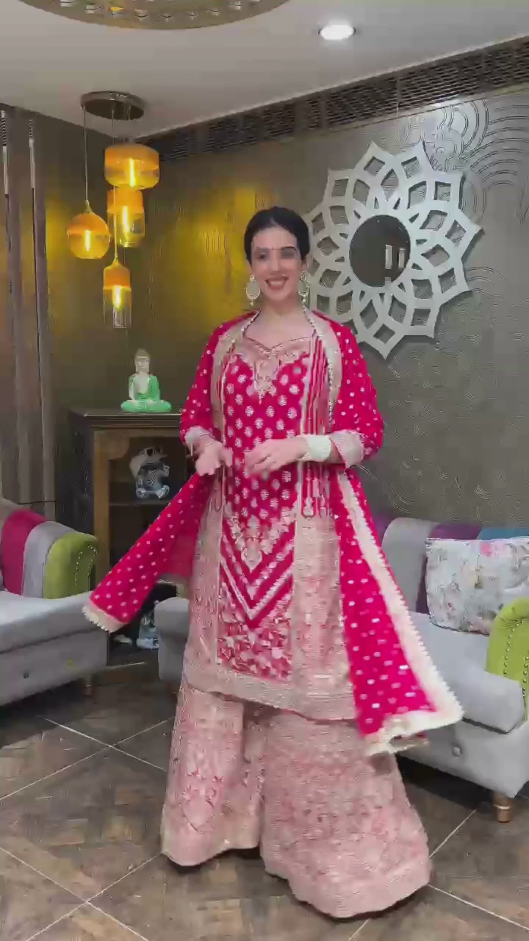 Regal Hot Pink & Gold Sharara Set (D-5389 D-750