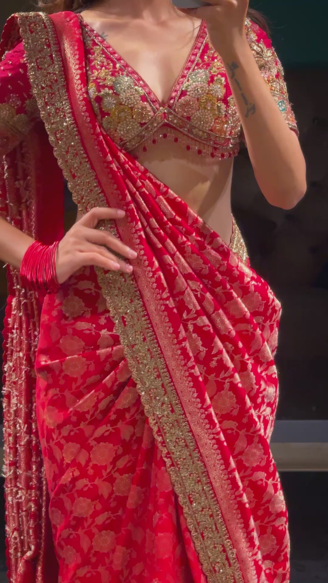 Imperial Crimson: Banarasi Silk Saree