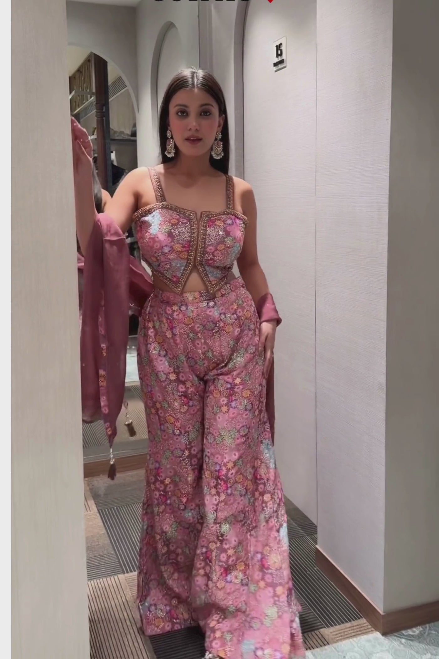 Vibrant Floral Print Pants with Crop Top (3476 M-108)