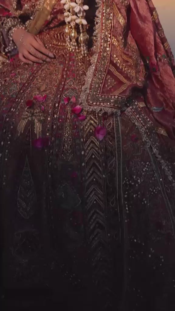 Regal Rust Hand-Embroidered Heritage Velvet Bridal Lehenga
