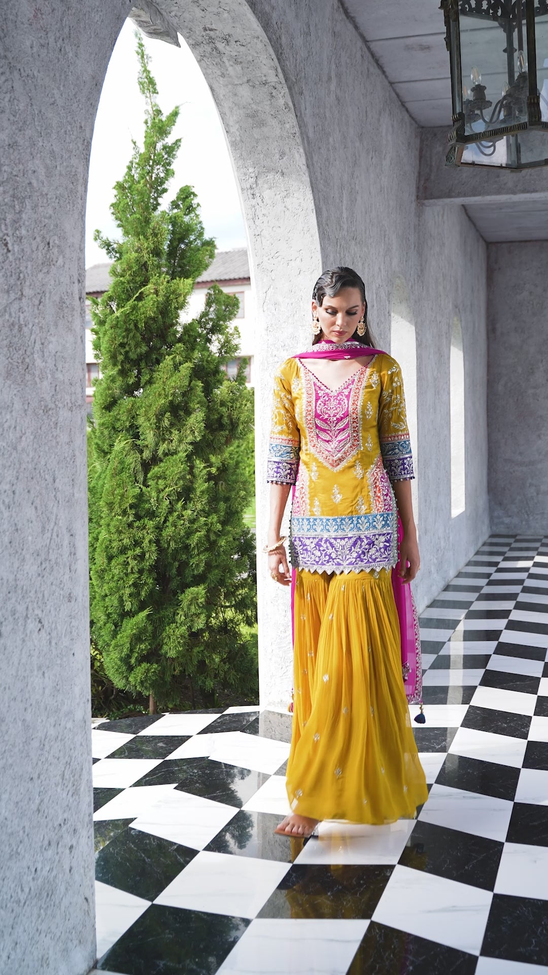 Vibrant Mustard Multicolored & Sharara Suit with Heavy Embroidery (HARPREET M-24)