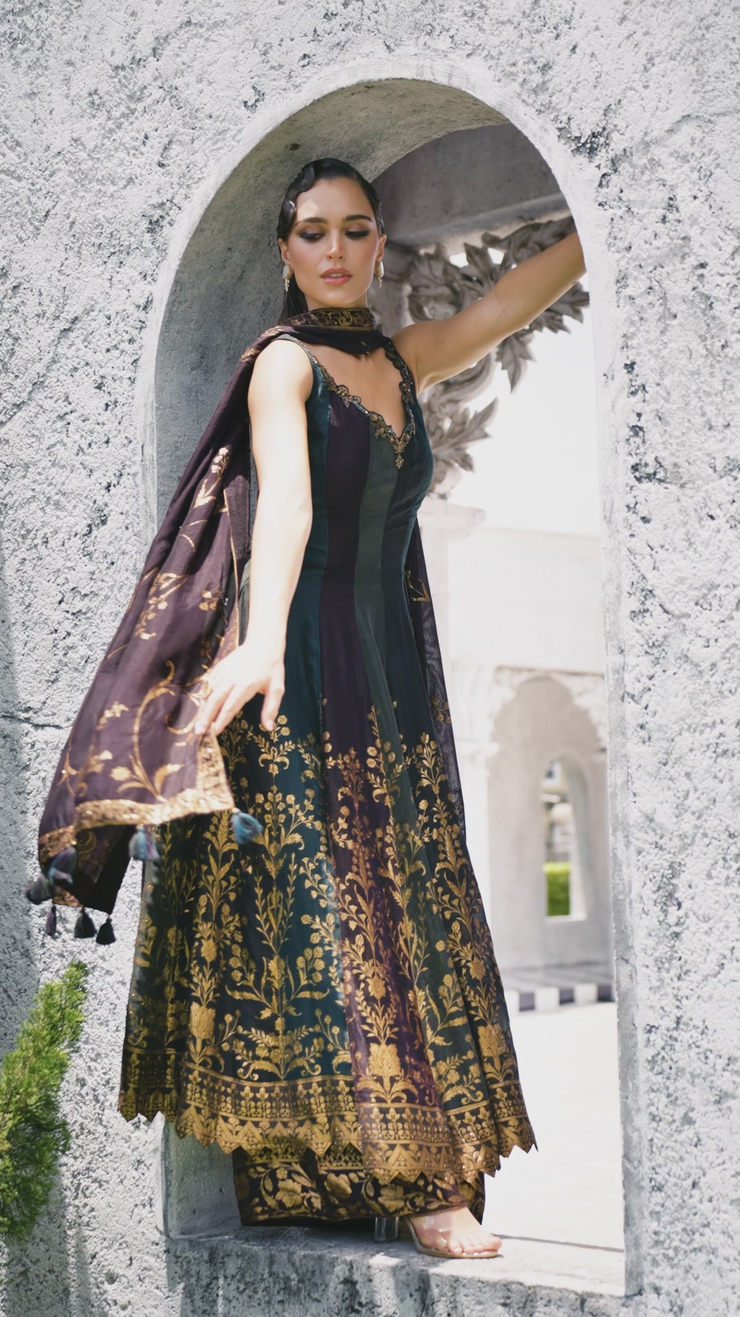 Majestic Multicolored Panel Anarkali Suit with Rich Gold Work (DARPAN M-24)