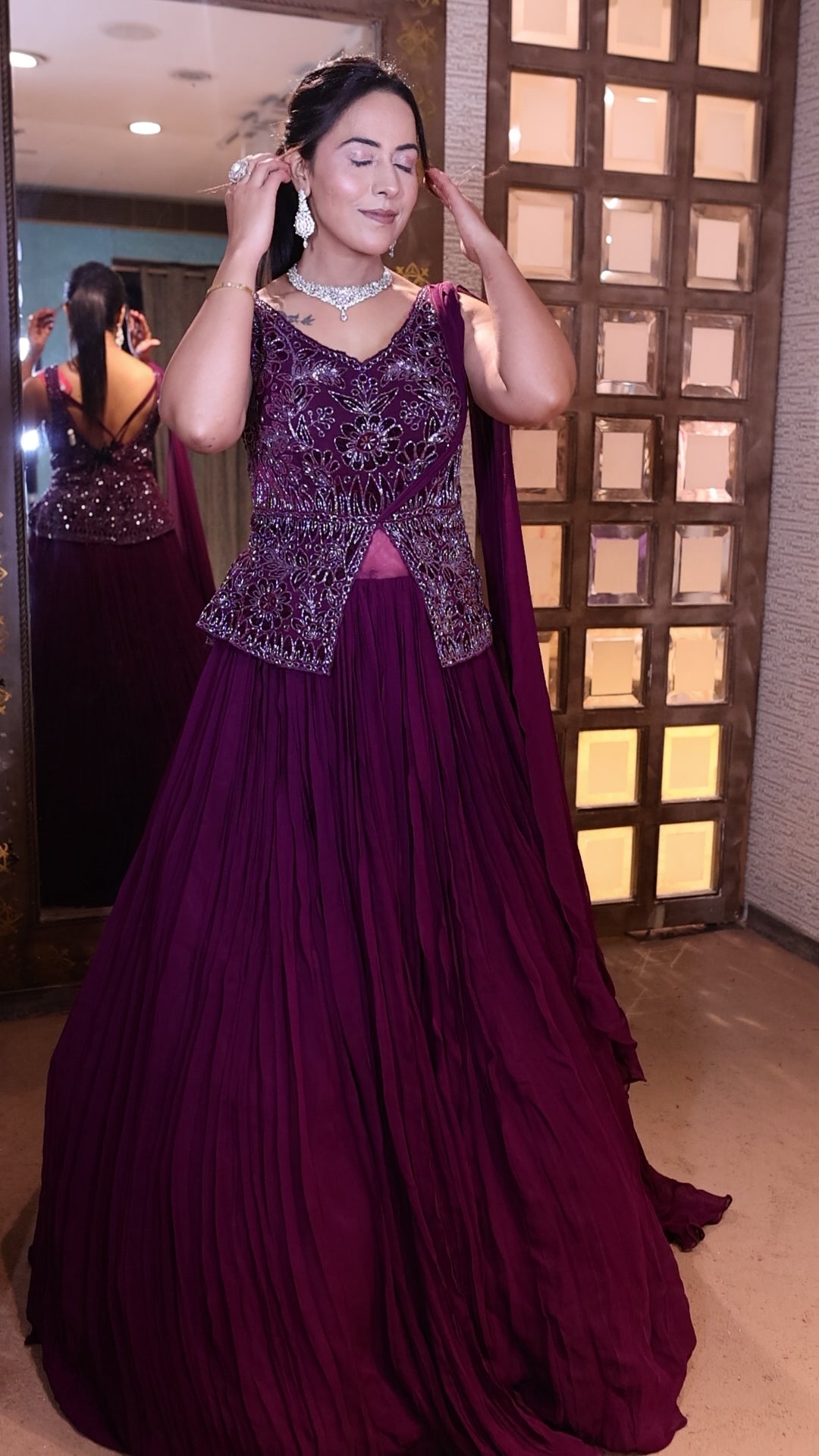 Plum Noir Peplum Gown with Crinkle Skirt (IR-0020 D-29)