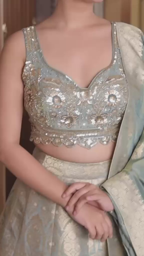 Ethereal Sage Banarasi Silk Heritage Lehenga Set