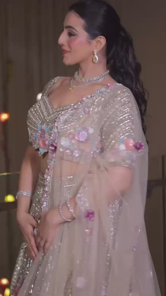 Ethereal Champagne Silver Metallic Lehenga