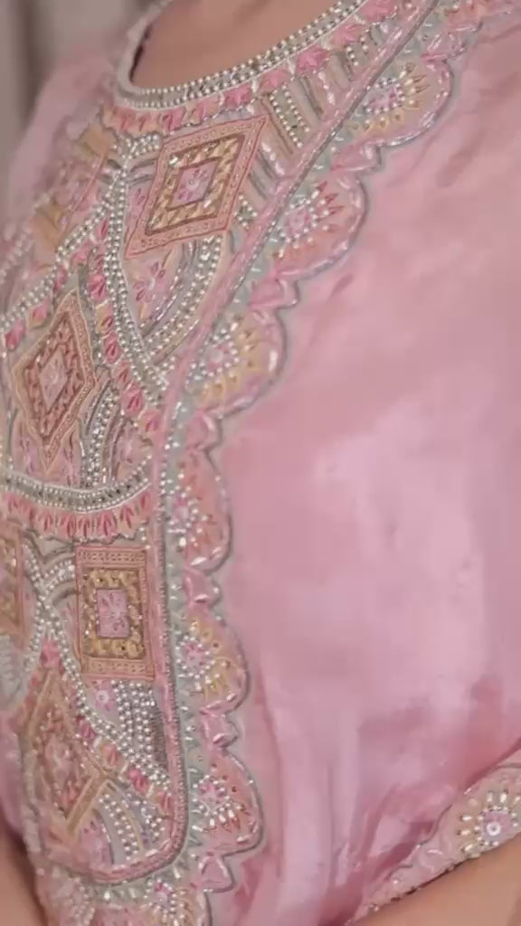 Blush Pink Silk Kaftan-Style Tunic Dhoti Set