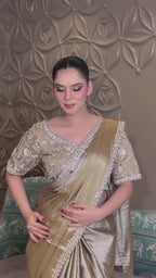 Gilded Glamour: Metallic Gold Tissue Silk Saree
