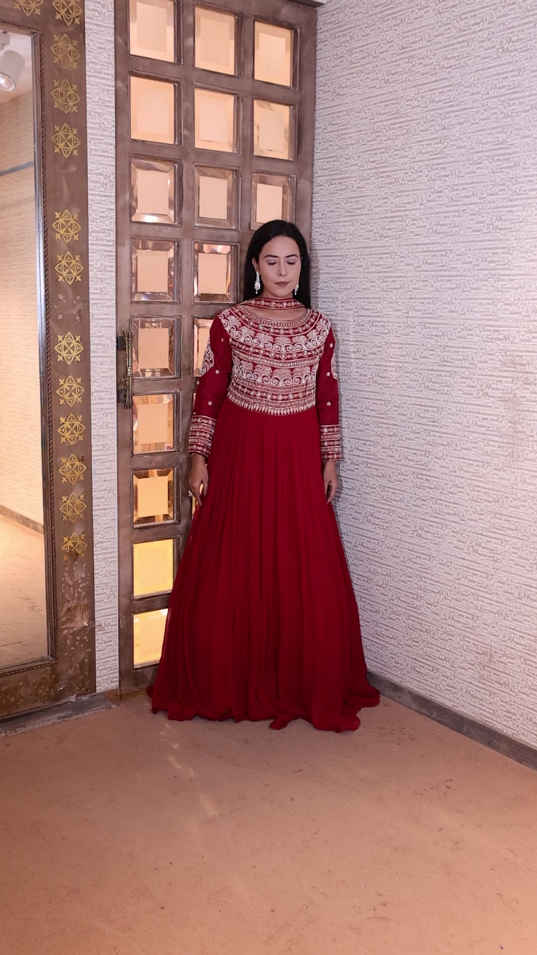 Cherry Red Grandeur Anarkali Gown (505 B-120)