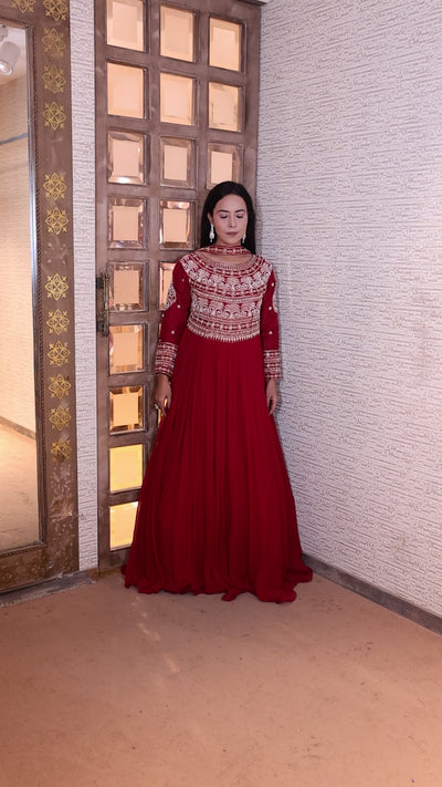Cherry Red Grandeur Anarkali Gown (505 B-120)