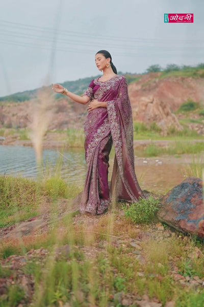 Majestic Deep Aubergine Jacquard Saree (8609 GS-133)