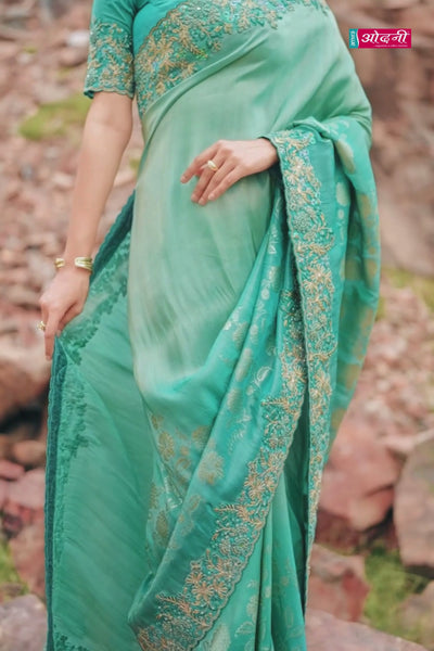 Serene Seafoam Green Saree with Teal Contrast (8606 GS-133)