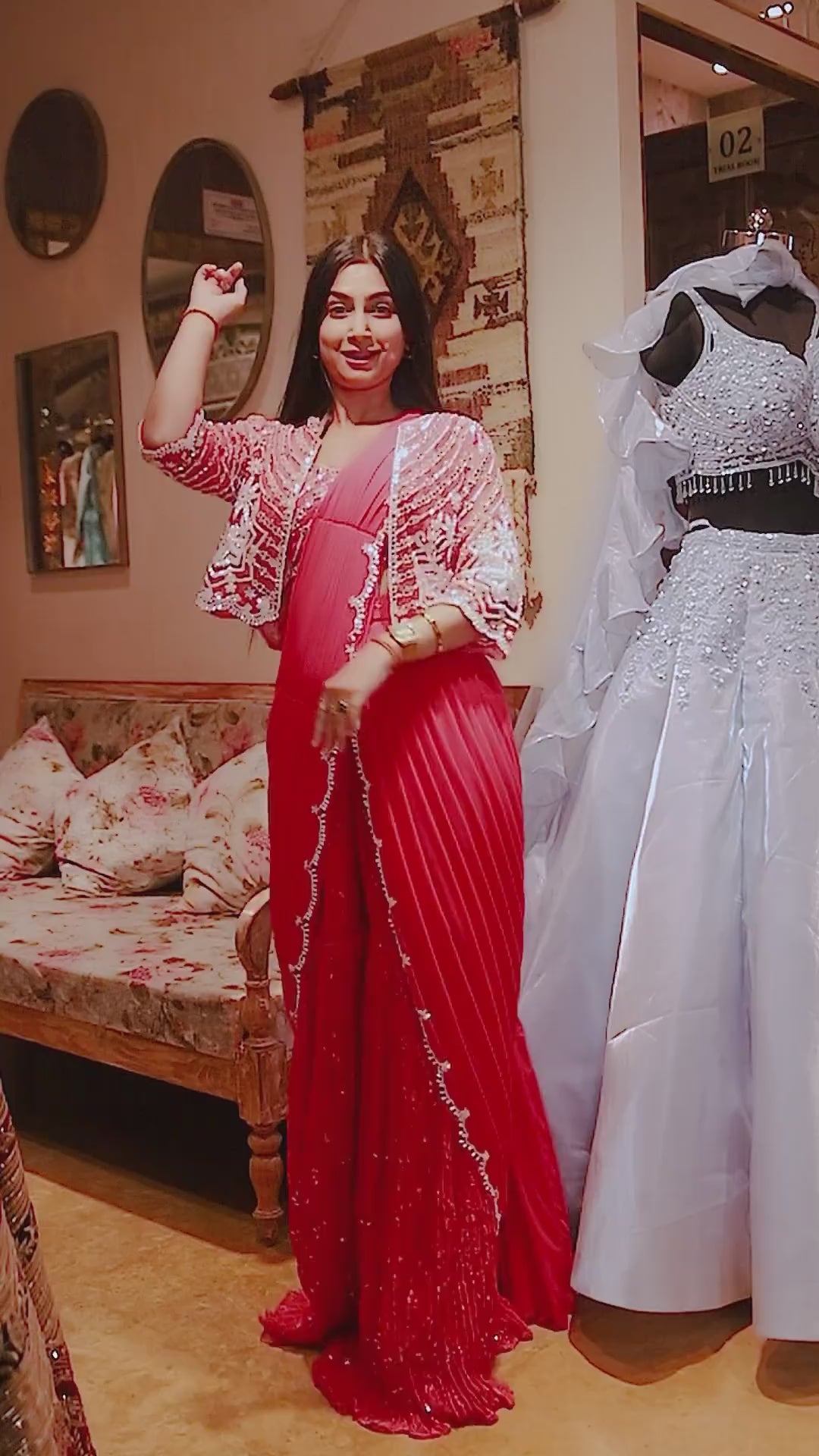 Trendy Rani Sharara Saree with Mirror Work Jacket - Half-Sleeve & Full Stitched
