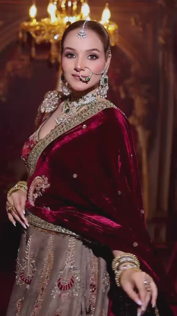 Regal Taupe and Maroon Bridal Lehenga Set