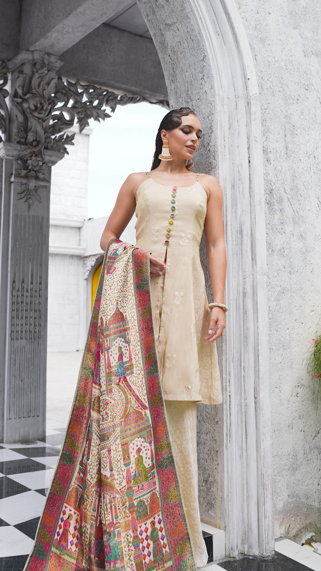 Cream Set with Exquisite Kashmiri Print Dupatta (JHARNA M-24)