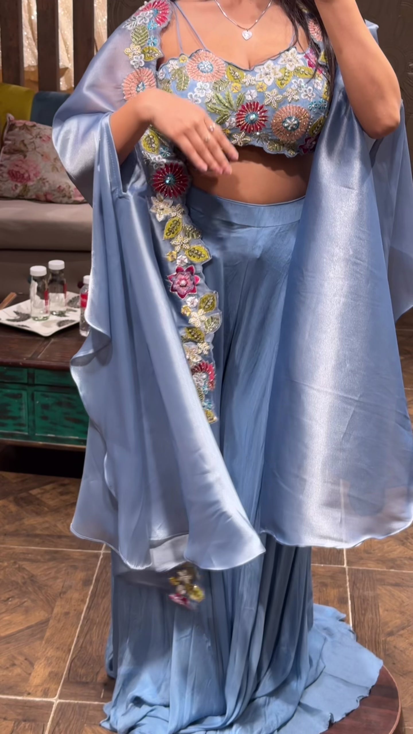 Floral Embroidered Cape & Sharara Set