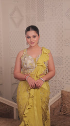 Canary Ruffle Drape Saree