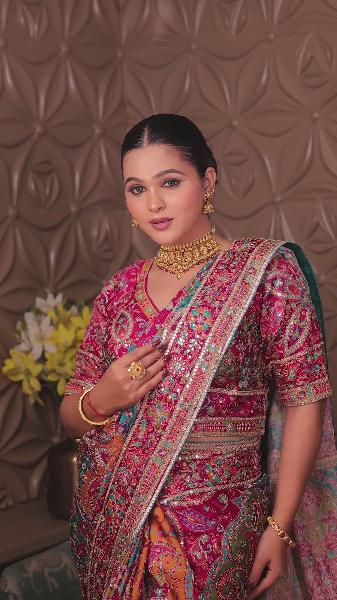 Traditional Fuchsia Multicolor Embroidered Saree Main image