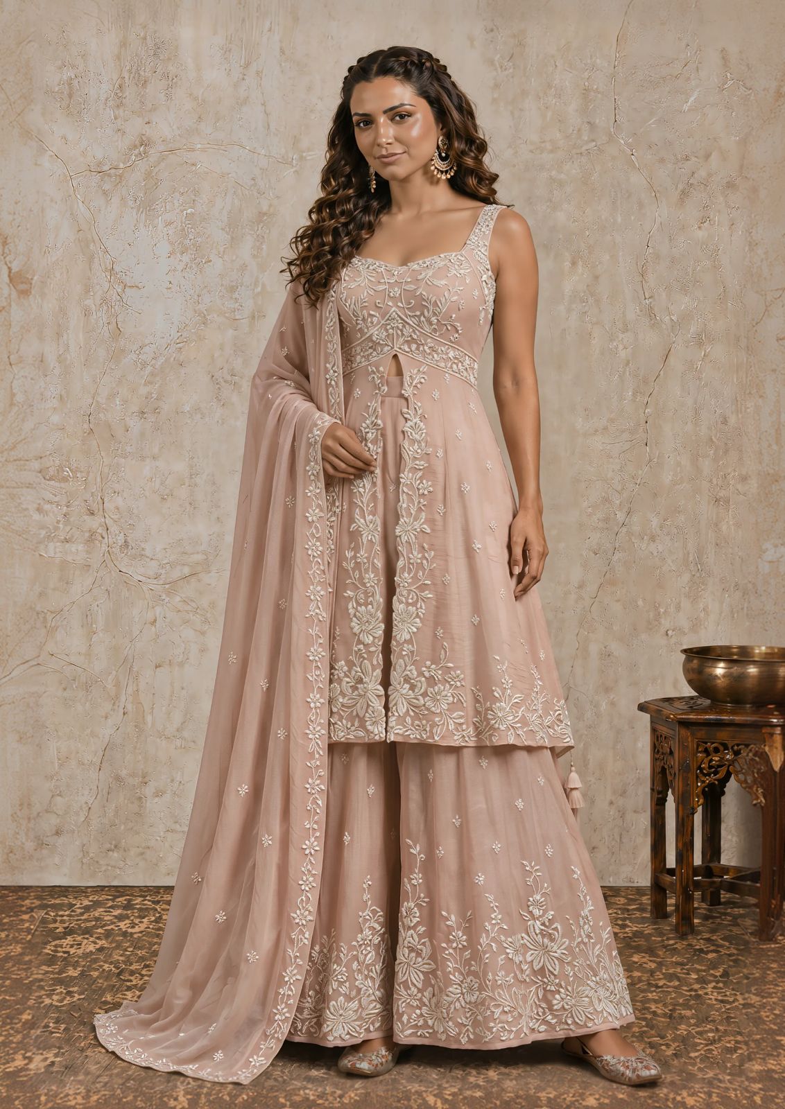 Roshi Blush Blossom Front-Slit Sharara Set Main image