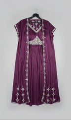Royal Plum Mirror-Work Cape Set