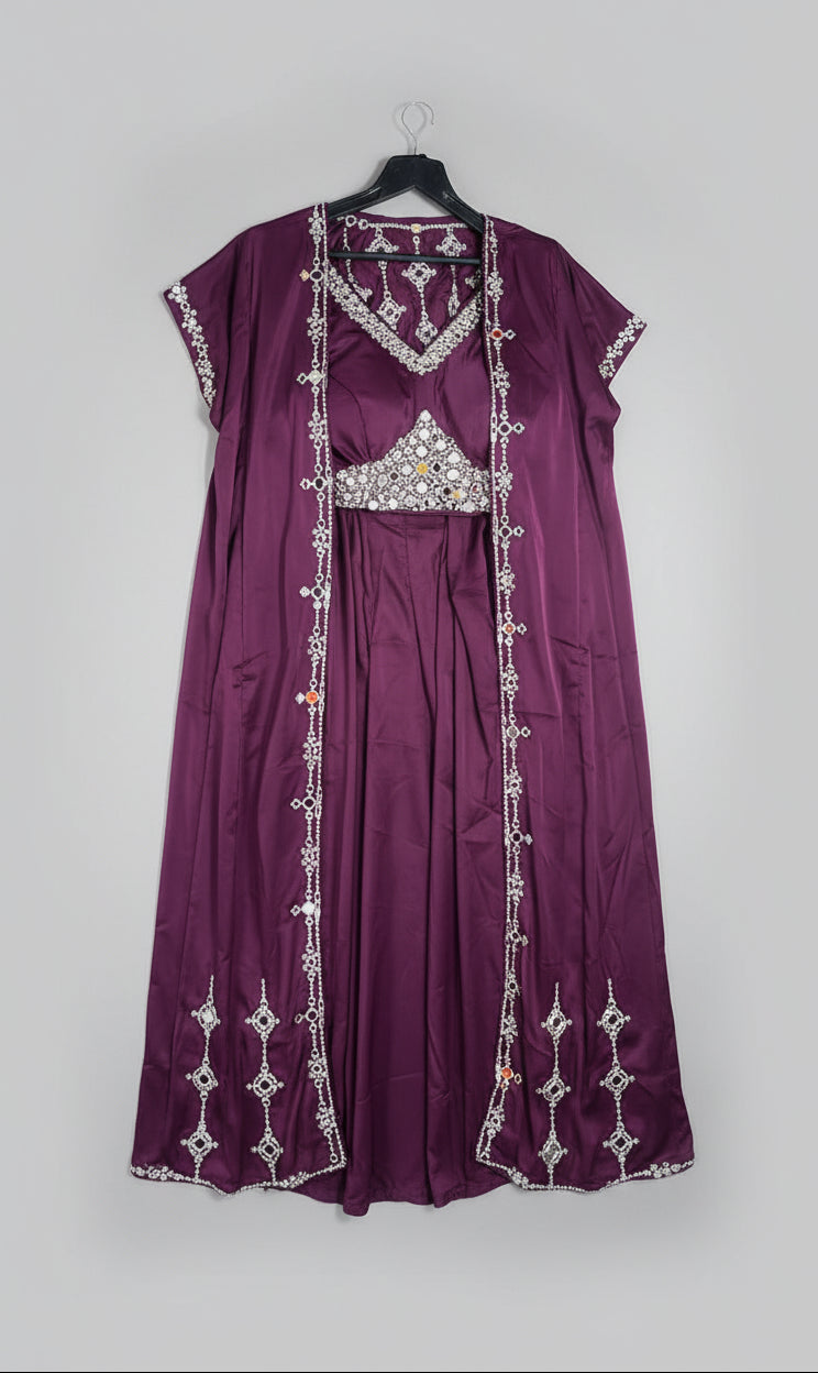 Royal Plum Mirror-Work Cape Set