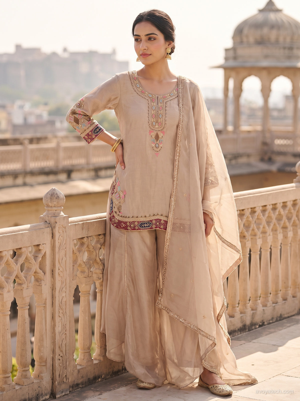 Silver Tissu Embroidered Kurta Palazzo Set Main image
