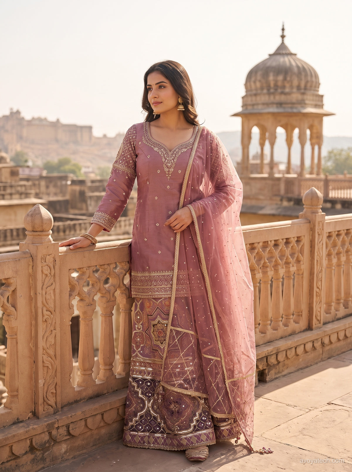 Mauve Embroidered Anarkali Palazzo Set Main image