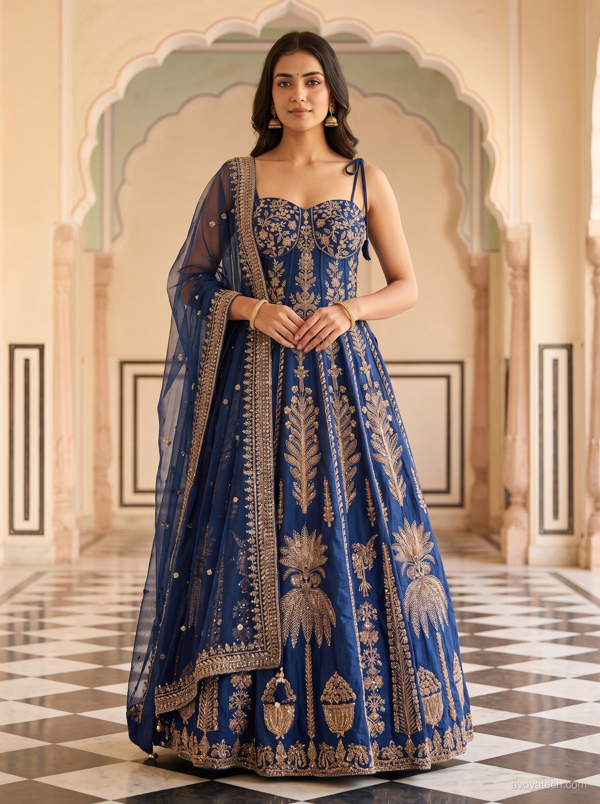 Royal Blue Corset Lehenga Set