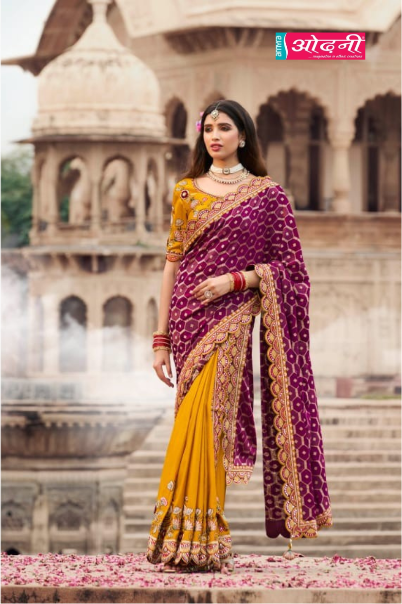 Royal Plum & Mustard Color-Block Saree (14144 GS-33) Main image