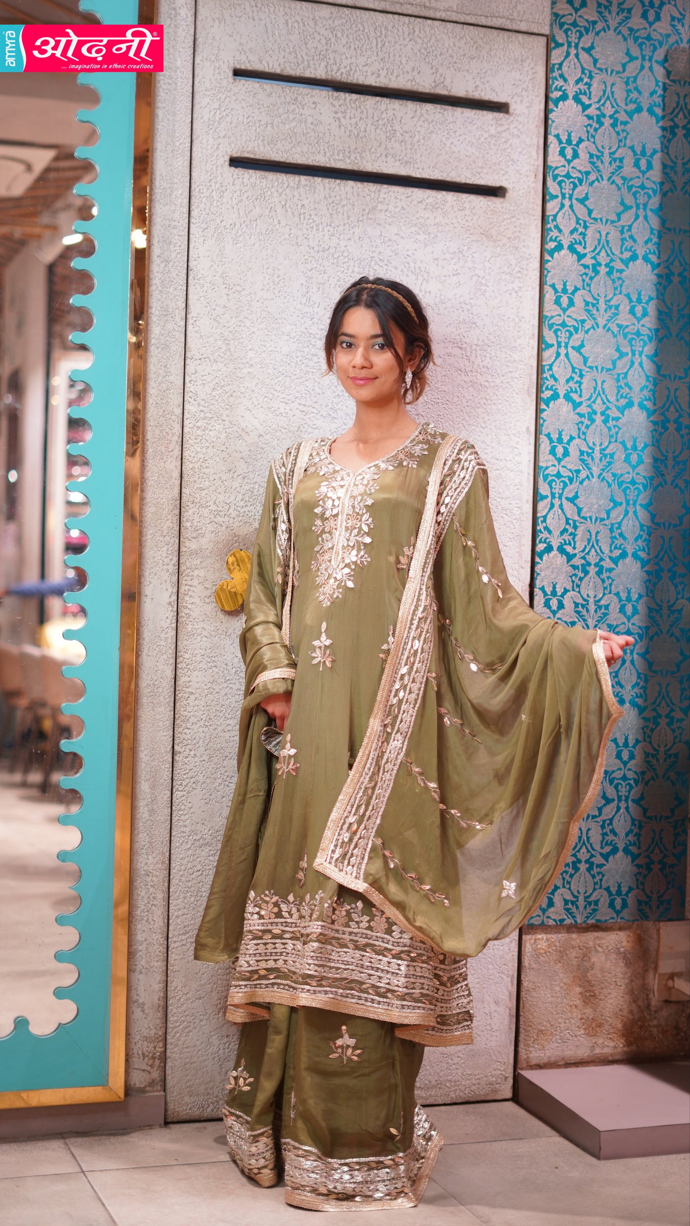Beautiful Green Color Floral Motif Embroidered Sharara Set
