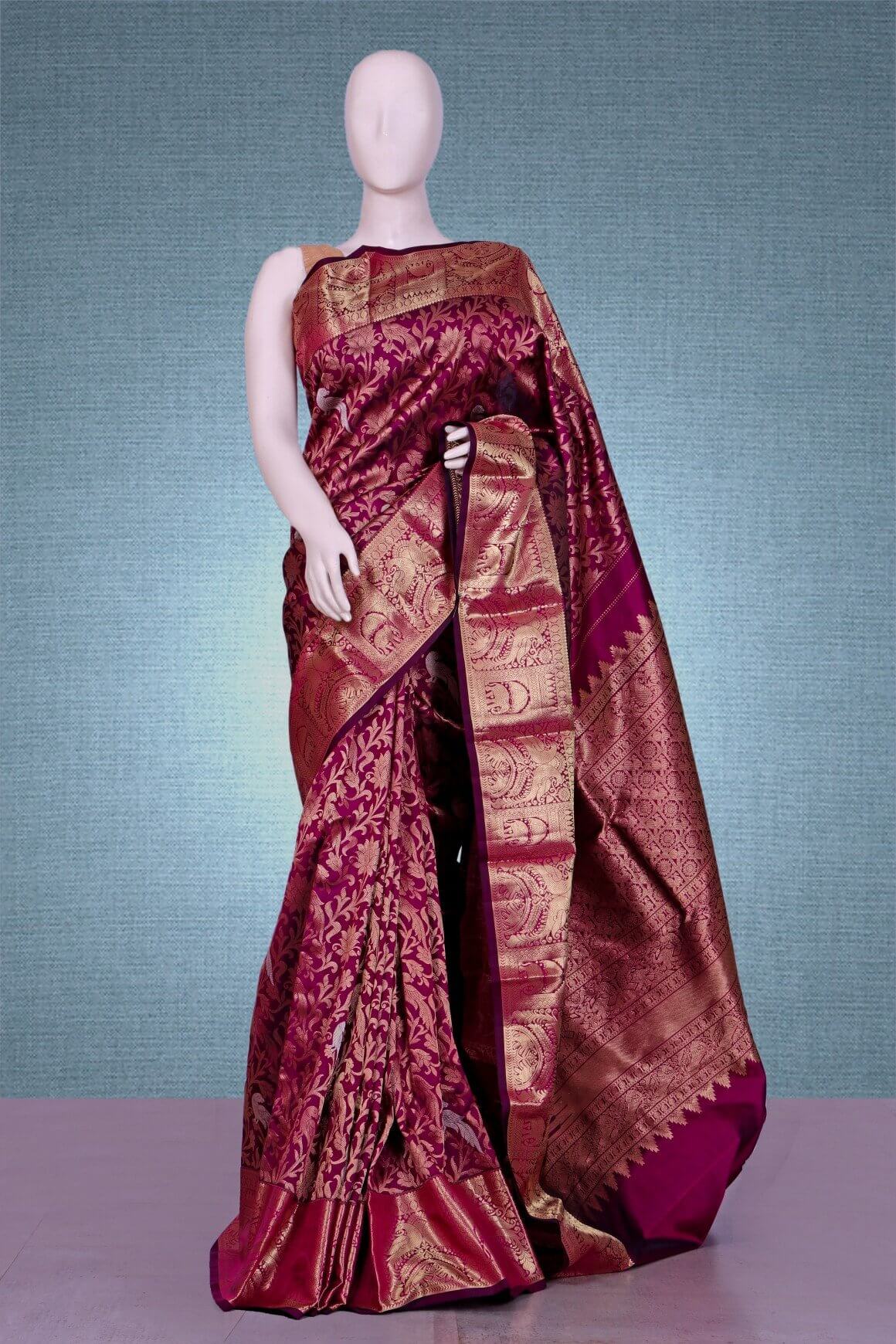 Traditional Magenta Saree in Silk with all over Zari Weaving