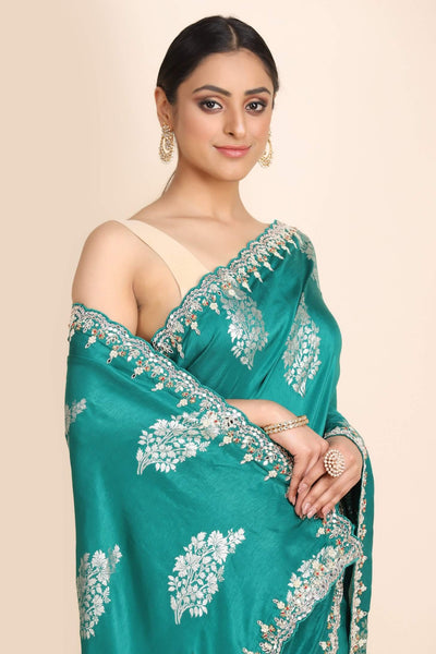 Woven Green Saree with Border and Blouse