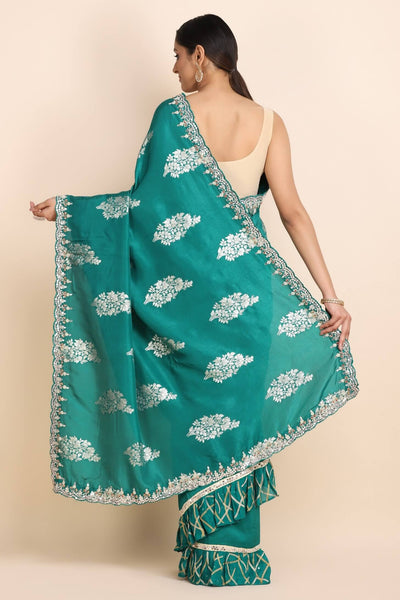 Woven Green Saree with Border and Blouse