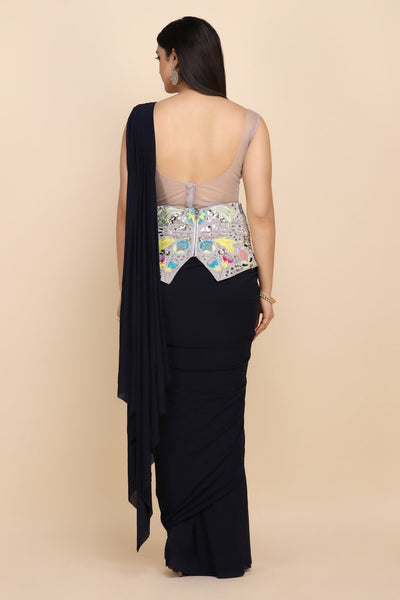 BLACK SAREE WITH EMBELLISHED BLOUSE AND WAISTBELT