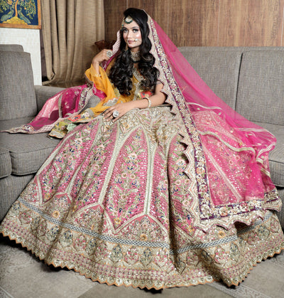 beautiful pink color bridal embroidered lehenga with heavy blouse and matching dupatta