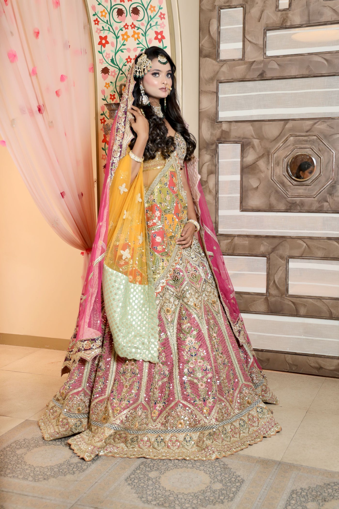 beautiful multi color floral motif bridal lehenga – ODHNI