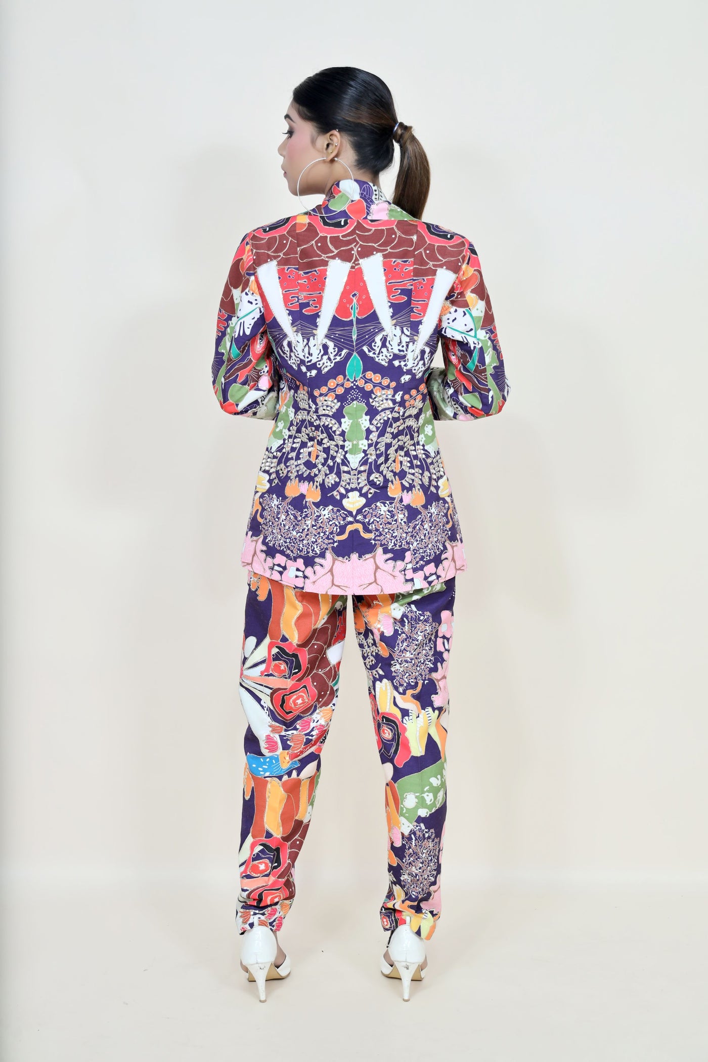 stylish multi color geometrical motif printed corset
