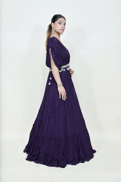 Stylish purple color dress with curtain dress