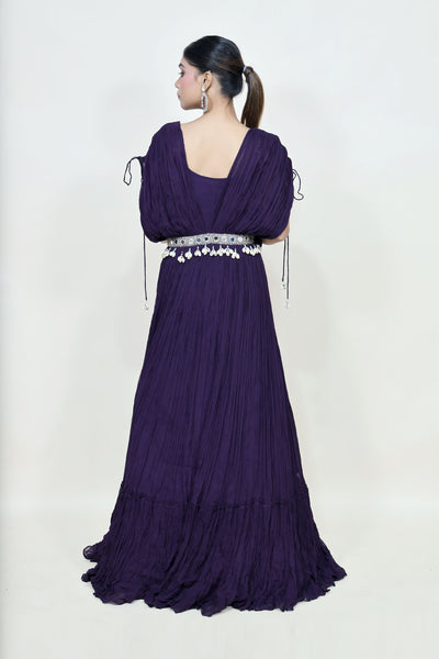 Stylish purple color dress with curtain dress