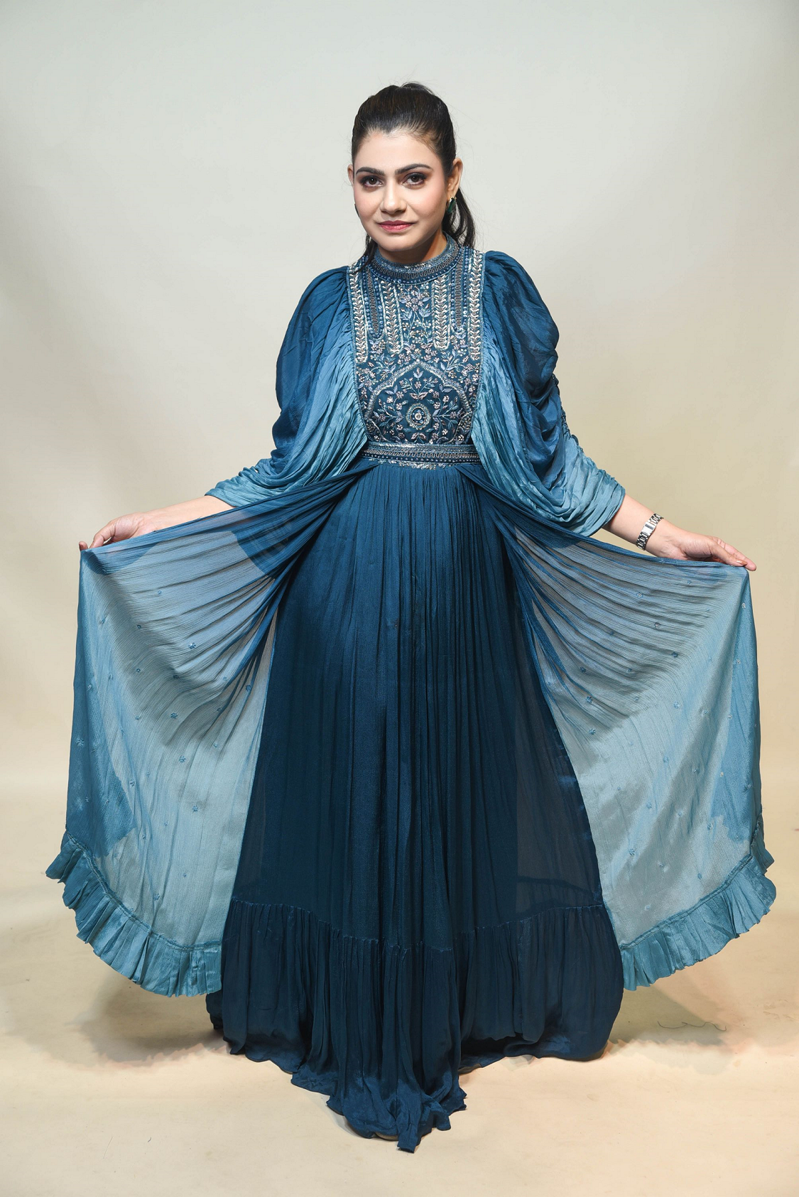 Woman in Blue Floral Motif Dress
