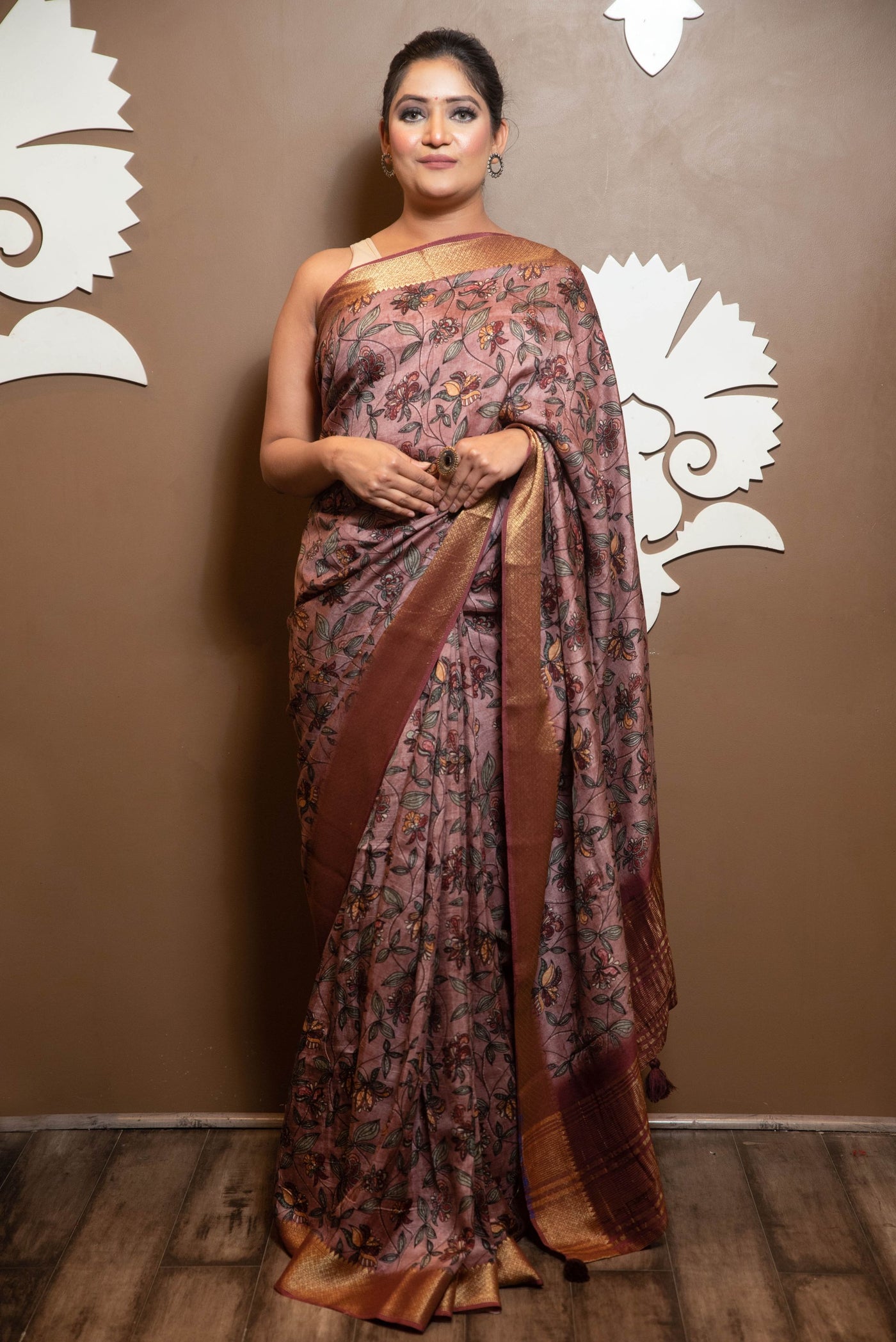 trendy brown color printed saree