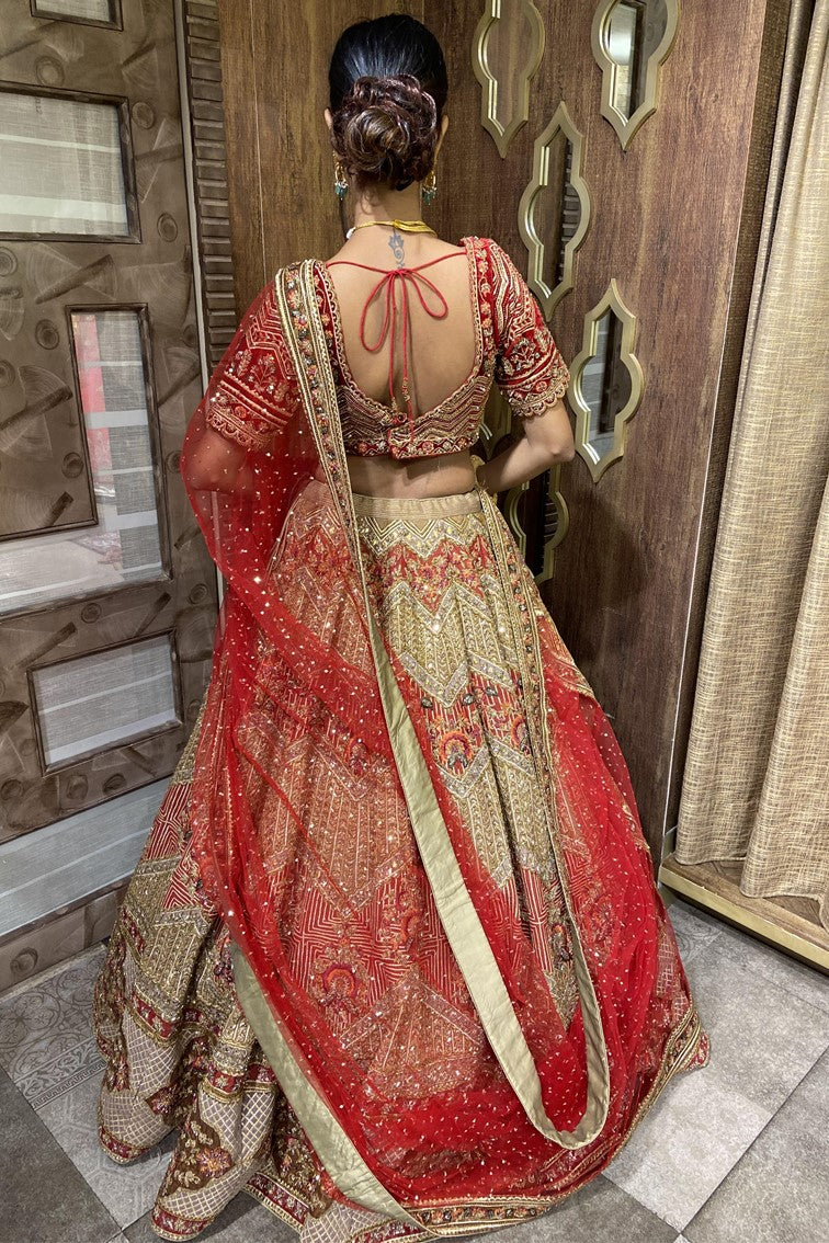 Bridal Lehenga in Red and Golden Colour | Zardozi Fashion Farrukhabad