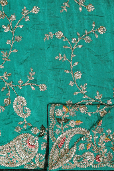 Beautiful peacock green color paisley motif embroidered saree