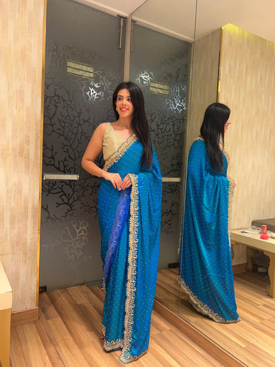 Classy Blue Colour Embroidered Saree