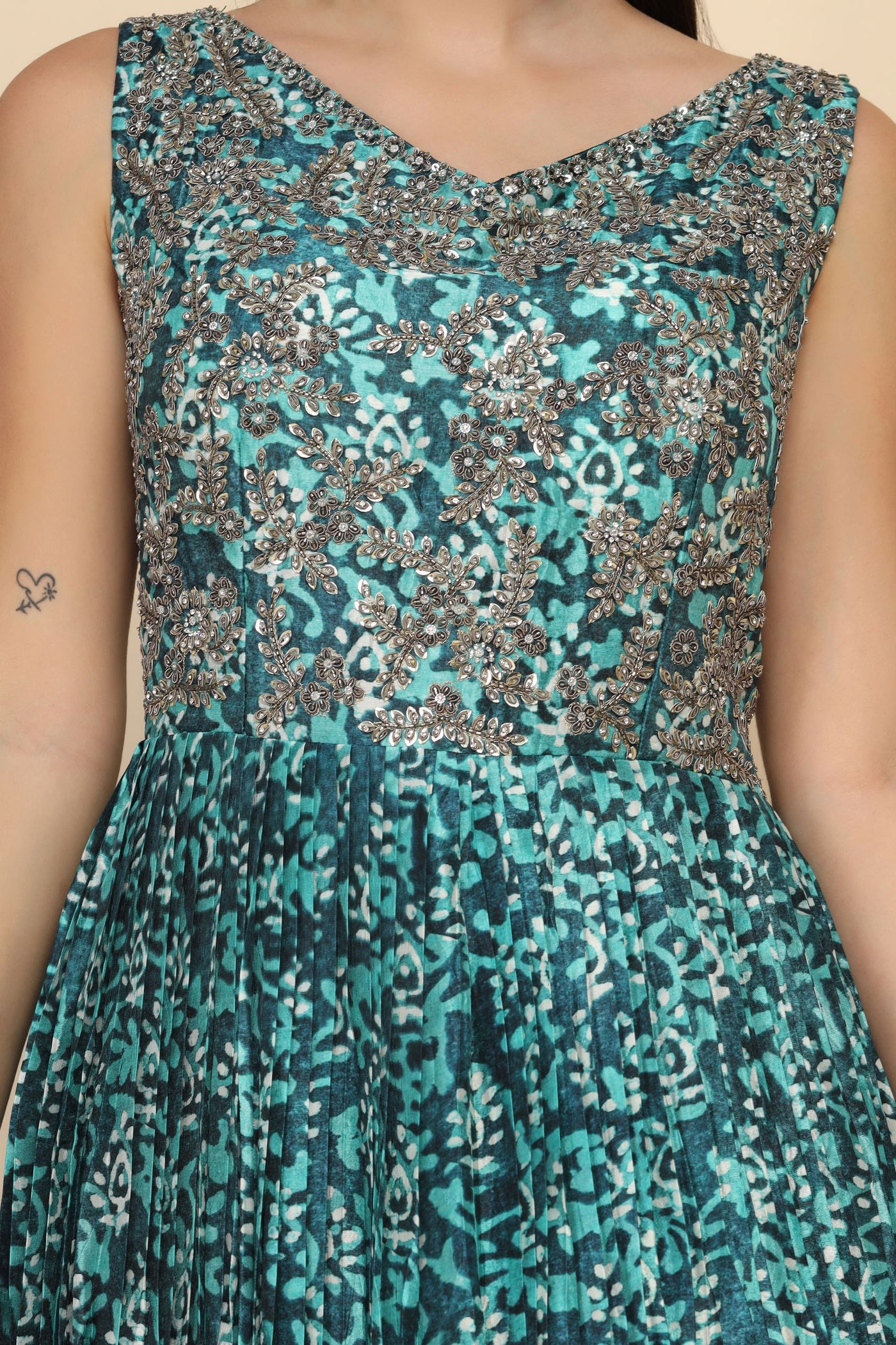 Beautiful green color floral printed dress