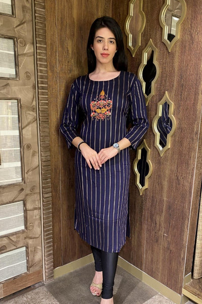Blue Kurti With Self Texture And Embellishments