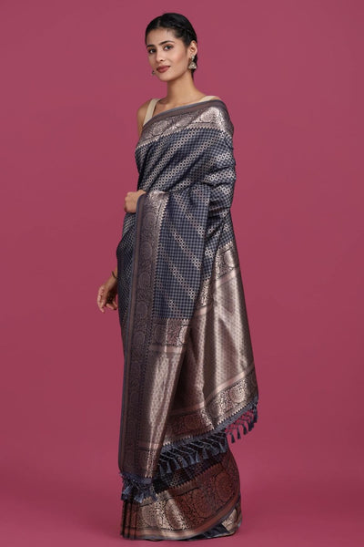 GREY WOVEN SAREE WITH BLOUSE